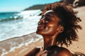 A Woman Discovers Bliss In Beach Sunbathing And Relaxation