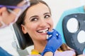 Woman discussing dental bleaching with her dentist Royalty Free Stock Photo