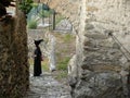 Woman disguised as a witch in the village of Triora in Liguria
