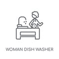 Woman Dish Washer linear icon. Modern outline Woman Dish Washer