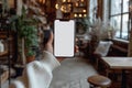 Woman Displaying Mobile Phone for Mockup. AI Generated