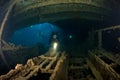 Woman diver on ship wreck Royalty Free Stock Photo