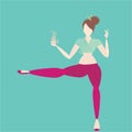 Woman do yoga with coffee, peace sign morning great .