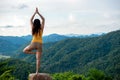 Woman do yoga lifestyle balance practicing and zen in outdoor. Woman exercising vital and meditation for fitness lifestyle club at Royalty Free Stock Photo