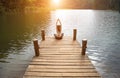 Woman do yoga outdoor. Woman exercising yoga Royalty Free Stock Photo