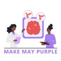 Woman doctor and African American woman patient exploring brain stroke in flat style. Make May Purple