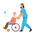 Woman Doctor Character as Professional Hospital Worker Push Wheelchair with Patient Vector Illustration Royalty Free Stock Photo