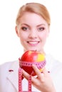 Woman doctor dietitian in lab coat recommending healthy food. Diet.