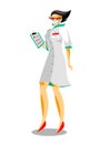 Woman doctor, full length nurse with folder in medical uniform and protective antimicrobial mask