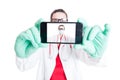 Woman doctor with googles and smartphone Royalty Free Stock Photo