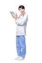 Woman doctor happy using tablet pc Royalty Free Stock Photo