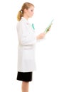 Woman doctor in lab coat with stethoscope. Medical