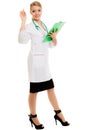 Woman doctor in lab coat with stethoscope. Medical