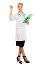Woman doctor in lab coat with stethoscope. Medical