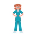The woman doctor looks funny and attractive when she wears her special clothes. Vector Illustration.