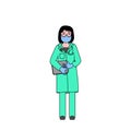 Woman doctor with mask and gloves. Colorful outline on white background. Flat style vector illustration. EPS10 Royalty Free Stock Photo