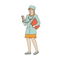 Woman doctor in medical gown and cap with a stethoscope and a folder in his hands. A worker in the field of medicine