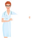 Woman doctor in medical uniform holding a blank white board Royalty Free Stock Photo