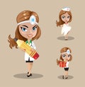 Woman doctor or nurse in a vector, Set of three female doctors in different poses, vector illustration Royalty Free Stock Photo