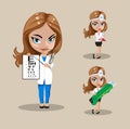 Woman doctor or nurse in a vector, Set of three female doctors in different poses, vector illustration Royalty Free Stock Photo