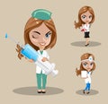Woman doctor or nurse in a vector, Set of three female doctors in different poses, vector illustration Royalty Free Stock Photo