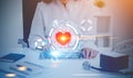 Woman doctor, office, heart HUD Royalty Free Stock Photo