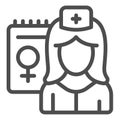 Woman Doctor and Schedule line icon, World cancer day concept, gynecologist sign on white background, , Nurse with Royalty Free Stock Photo