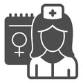 Woman Doctor and Schedule solid icon, World cancer day concept, gynecologist sign on white background, , Nurse with Royalty Free Stock Photo