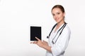 Woman doctor showing screen digital tablet Royalty Free Stock Photo