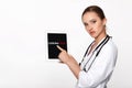 Woman doctor showing screen digital tablet Royalty Free Stock Photo