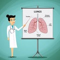 Woman doctor shows on the blackboard human lungs. Medical infogr Royalty Free Stock Photo