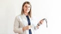 Woman doctor standing with stethoscope at hospital .Medical conceptual, hospital or clinic medical service Royalty Free Stock Photo