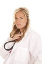 Woman doctor stethoscope listen serious