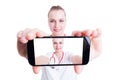 Woman doctor taking a selfie Royalty Free Stock Photo