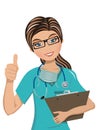 Woman doctor thumb up hand sign isolated Royalty Free Stock Photo