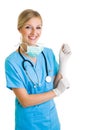 Woman in doctor uniform wearing