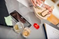 Woman doctor using a mortar and pestle Royalty Free Stock Photo