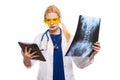 Woman doctor with X-ray and tablet