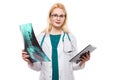 Woman doctor with X-ray and tablet