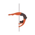 Woman does an acrobatic trick on pole flat vector illustration isolated on white.