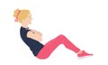 A woman does exercises for the press, a girl does sports or yoga in sports clothes. Useful active recreation, vector