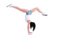 Woman does a gymnastic handstand Royalty Free Stock Photo