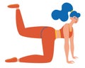 The woman does gymnastics, training, shakes the muscles of the legs. Girl who does exercises for the buttocks and hips. Fitness