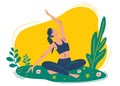 Woman does yoga exercise, yoga pose. The concept of outdoor yoga. Yoga classes in nature. Healthy Lifestyle Concept. Web page