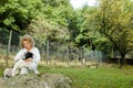 Woman with dog at the animal shelter of Lugano, Switzerland