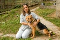 Woman with dog at the animal shelter of Lugano, Switzerland