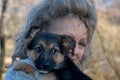 Woman with a dog at the animal shelter