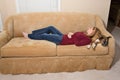 Woman and Dog Asleep on the Couch - Naptime