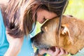 Woman and dog console each other