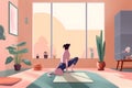 dog woman training sport sportswear home fitness yoga body cartoon lifestyle. Generative AI. Royalty Free Stock Photo